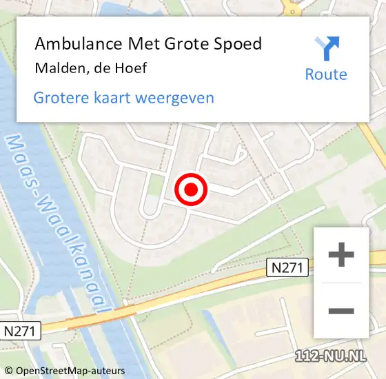 Locatie op kaart van de 112 melding: Ambulance Met Grote Spoed Naar Malden, de Hoef op 9 december 2020 08:42