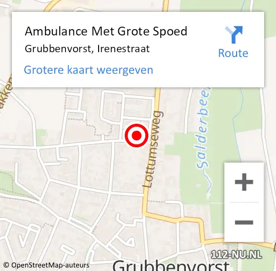 Locatie op kaart van de 112 melding: Ambulance Met Grote Spoed Naar Grubbenvorst, Irenestraat op 27 mei 2014 00:02