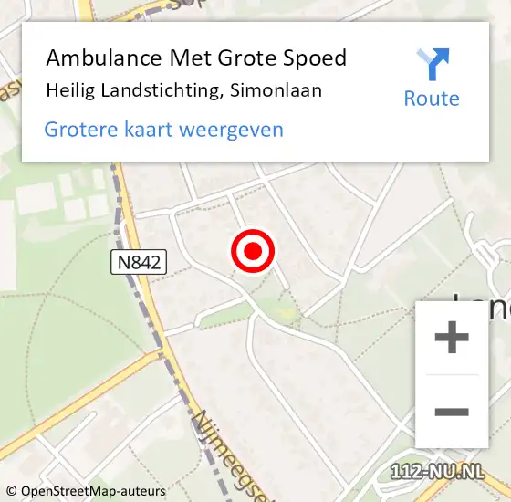 Locatie op kaart van de 112 melding: Ambulance Met Grote Spoed Naar Heilig Landstichting, Simonlaan op 9 december 2020 14:57