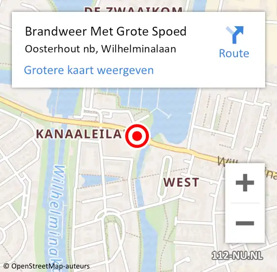 Locatie op kaart van de 112 melding: Brandweer Met Grote Spoed Naar Oosterhout nb, Wilhelminalaan op 9 december 2020 18:00