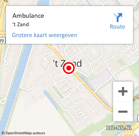 Locatie op kaart van de 112 melding: Ambulance 't Zand op 9 december 2020 18:44