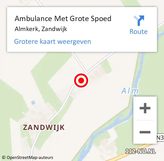 Locatie op kaart van de 112 melding: Ambulance Met Grote Spoed Naar Almkerk, Zandwijk op 27 mei 2014 01:31