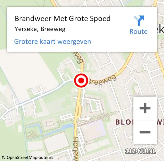Locatie op kaart van de 112 melding: Brandweer Met Grote Spoed Naar Yerseke, Breeweg op 9 december 2020 20:47