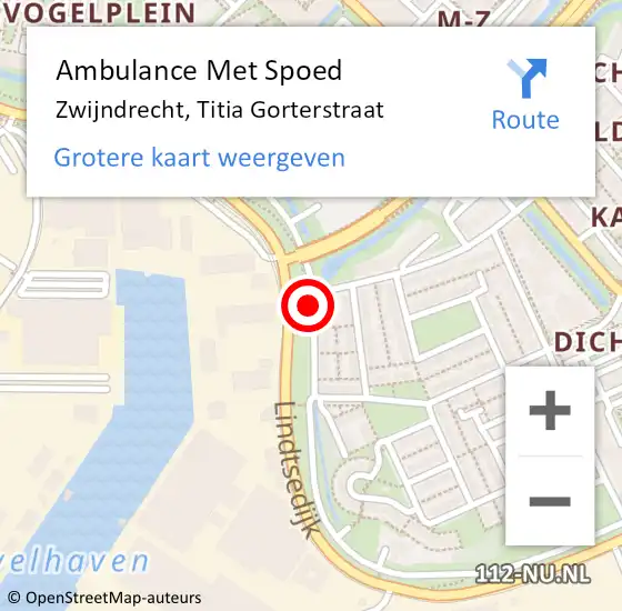 Locatie op kaart van de 112 melding: Ambulance Met Spoed Naar Zwijndrecht, Titia Gorterstraat op 10 december 2020 00:39
