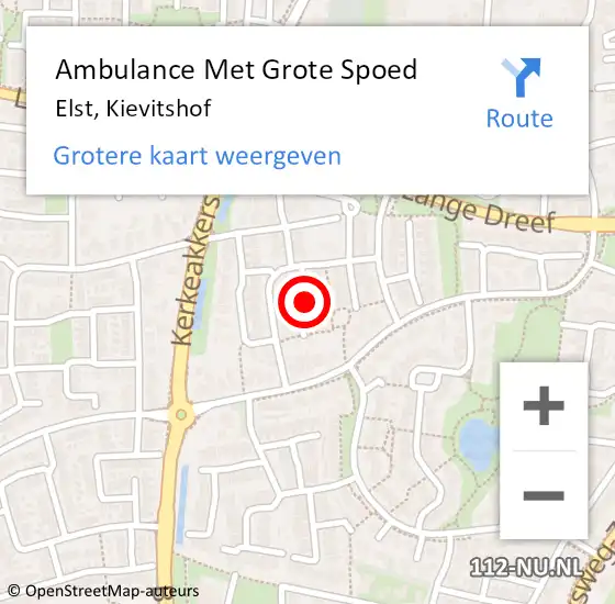 Locatie op kaart van de 112 melding: Ambulance Met Grote Spoed Naar Elst, Kievitshof op 10 december 2020 06:44