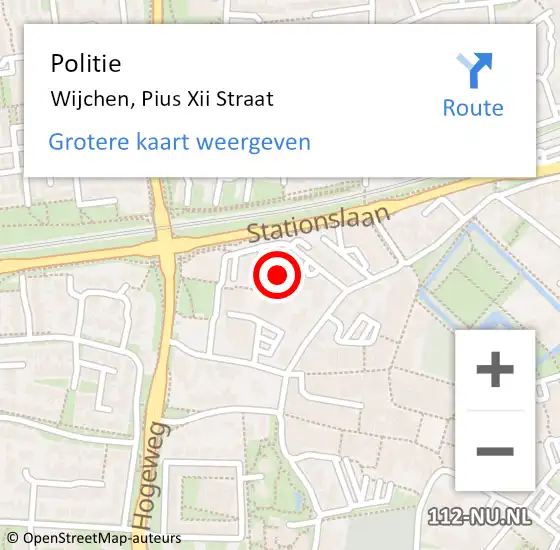 Locatie op kaart van de 112 melding: Politie Wijchen, Pius Xii Straat op 10 december 2020 09:59