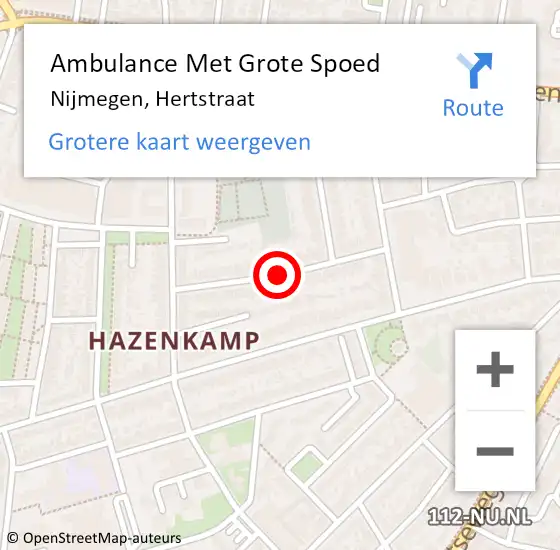 Locatie op kaart van de 112 melding: Ambulance Met Grote Spoed Naar Nijmegen, Hertstraat op 10 december 2020 10:25
