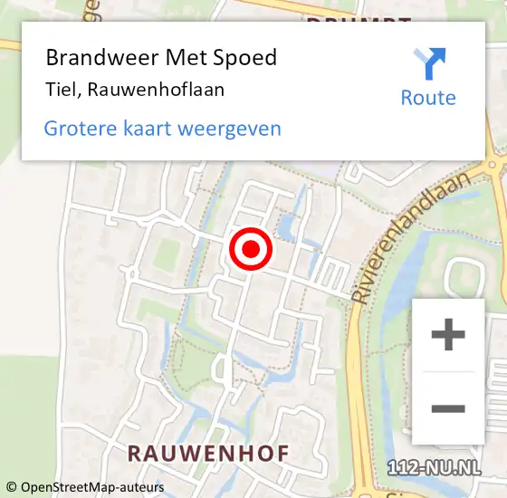 Locatie op kaart van de 112 melding: Brandweer Met Spoed Naar Tiel, Rauwenhoflaan op 10 december 2020 10:31