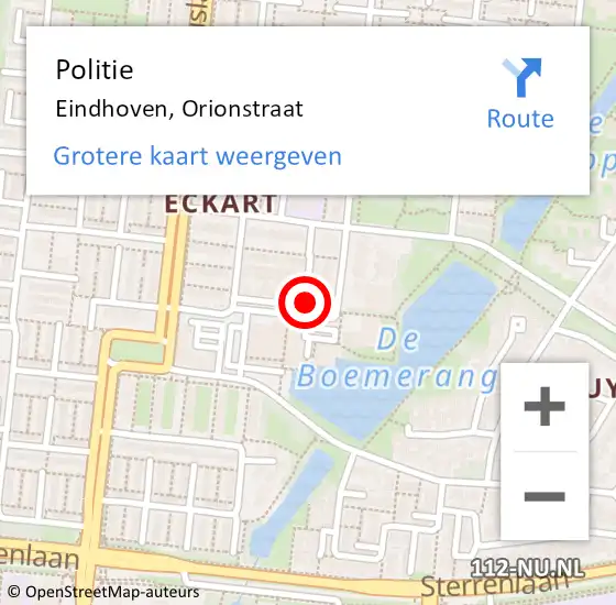 Locatie op kaart van de 112 melding: Politie Eindhoven, Orionstraat op 10 december 2020 11:46