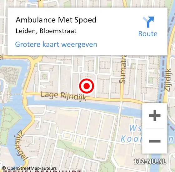 Locatie op kaart van de 112 melding: Ambulance Met Spoed Naar Leiden, Bloemstraat op 10 december 2020 11:47