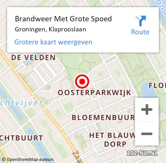 Locatie op kaart van de 112 melding: Brandweer Met Grote Spoed Naar Groningen, Klaprooslaan op 10 december 2020 14:28