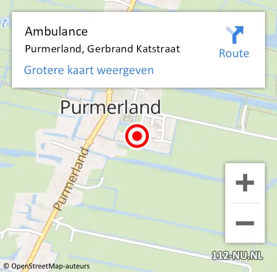 Locatie op kaart van de 112 melding: Ambulance Purmerland, Gerbrand Katstraat op 10 december 2020 16:16
