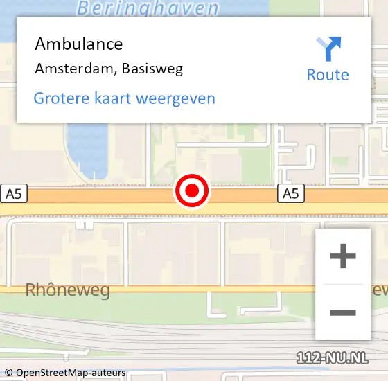 Locatie op kaart van de 112 melding: Ambulance Amsterdam, Basisweg op 10 december 2020 16:22