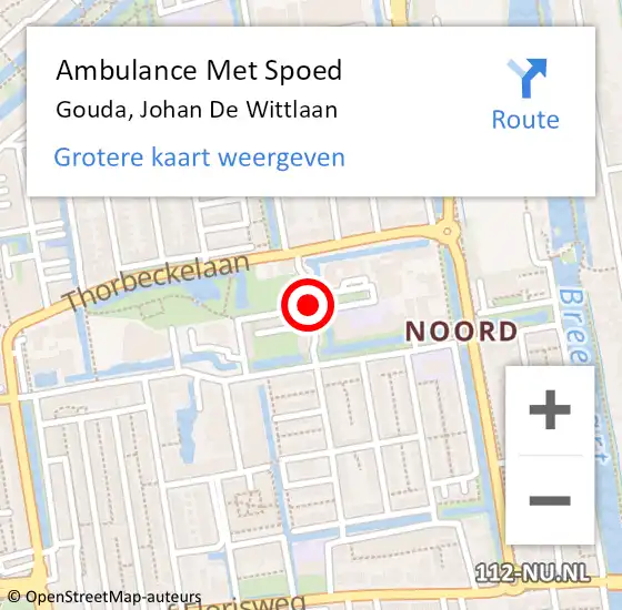 Locatie op kaart van de 112 melding: Ambulance Met Spoed Naar Gouda, Johan De Wittlaan op 10 december 2020 16:29