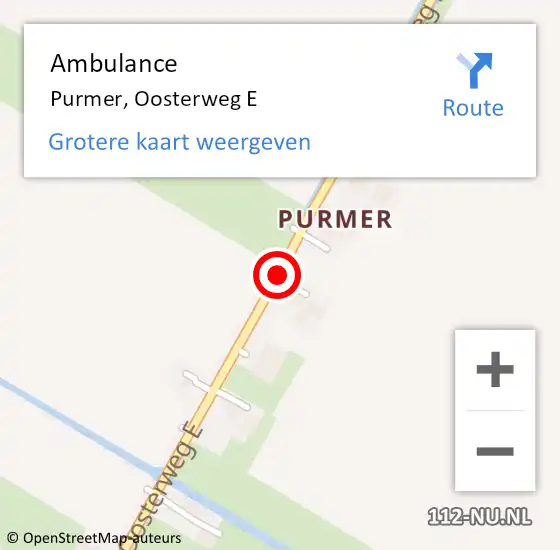 Locatie op kaart van de 112 melding: Ambulance Purmer, Oosterweg E op 10 december 2020 17:05