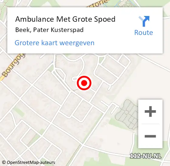 Locatie op kaart van de 112 melding: Ambulance Met Grote Spoed Naar Beek, Pater Kusterspad op 27 mei 2014 07:51