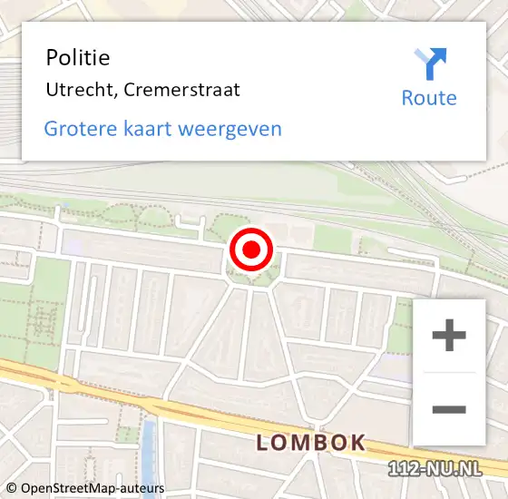 Locatie op kaart van de 112 melding: Politie Utrecht, Cremerstraat op 10 december 2020 17:54