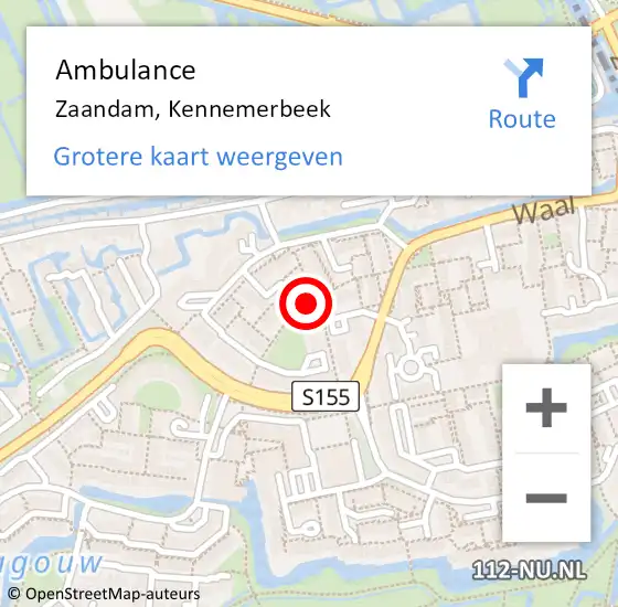 Locatie op kaart van de 112 melding: Ambulance Zaandam, Kennemerbeek op 10 december 2020 18:13