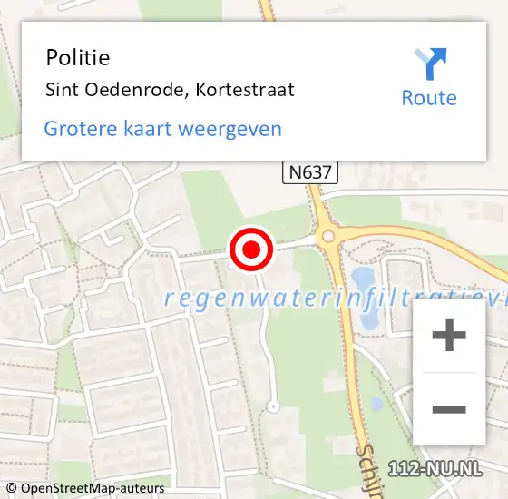 Locatie op kaart van de 112 melding: Politie Sint Oedenrode, Kortestraat op 27 mei 2014 07:55