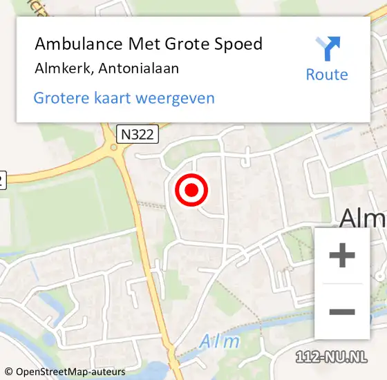 Locatie op kaart van de 112 melding: Ambulance Met Grote Spoed Naar Almkerk, Antonialaan op 10 december 2020 23:32