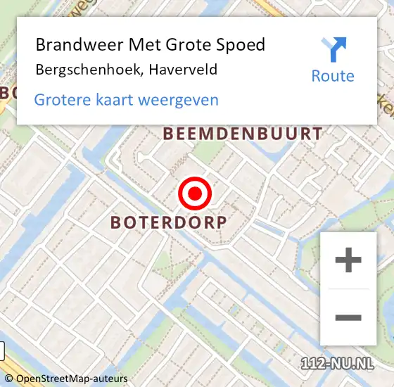 Locatie op kaart van de 112 melding: Brandweer Met Grote Spoed Naar Bergschenhoek, Haverveld op 11 december 2020 01:47