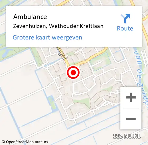 Locatie op kaart van de 112 melding: Ambulance Zevenhuizen, Wethouder Kreftlaan op 27 mei 2014 08:30