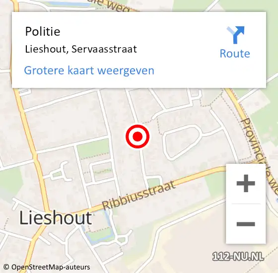 Locatie op kaart van de 112 melding: Politie Lieshout, Servaasstraat op 11 december 2020 10:46