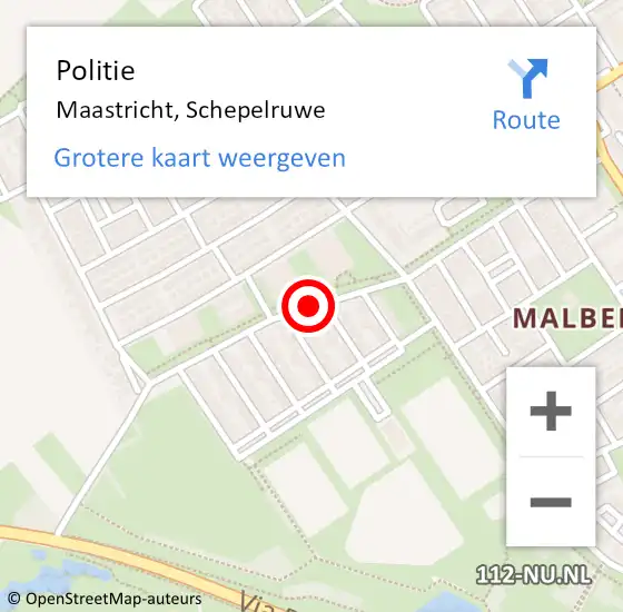 Locatie op kaart van de 112 melding: Politie Maastricht, Schepelruwe op 11 december 2020 11:31