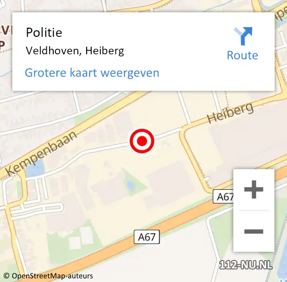 Locatie op kaart van de 112 melding: Politie Veldhoven, Heiberg op 11 december 2020 11:54