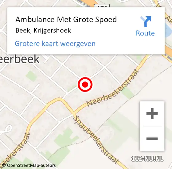 Locatie op kaart van de 112 melding: Ambulance Met Grote Spoed Naar Beek, Krijgershoek op 27 mei 2014 08:56