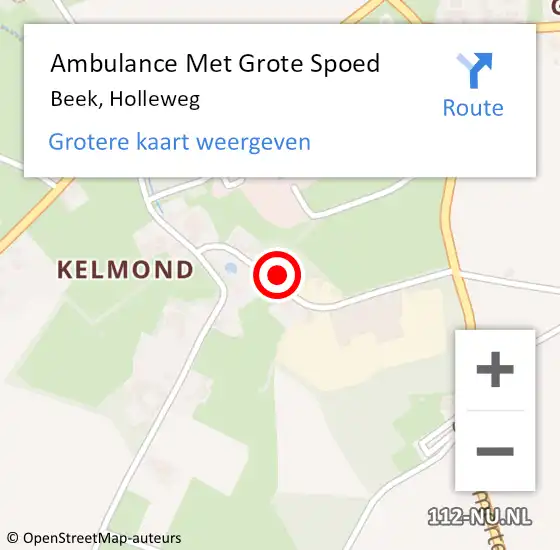 Locatie op kaart van de 112 melding: Ambulance Met Grote Spoed Naar Beek, Holleweg op 27 mei 2014 09:04