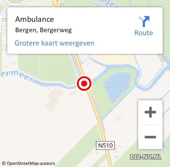 Locatie op kaart van de 112 melding: Ambulance Bergen, Bergerweg op 11 december 2020 14:15