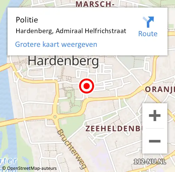 Locatie op kaart van de 112 melding: Politie Hardenberg, Admiraal Helfrichstraat op 11 december 2020 15:26