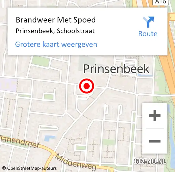 Locatie op kaart van de 112 melding: Brandweer Met Spoed Naar Prinsenbeek, Schoolstraat op 11 december 2020 18:42