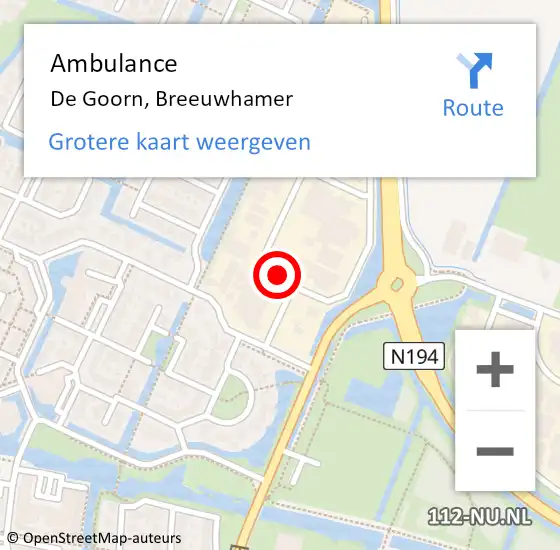 Locatie op kaart van de 112 melding: Ambulance De Goorn, Breeuwhamer op 11 december 2020 19:06