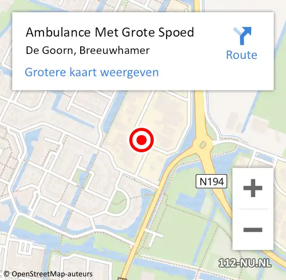 Locatie op kaart van de 112 melding: Ambulance Met Grote Spoed Naar De Goorn, Breeuwhamer op 11 december 2020 19:06