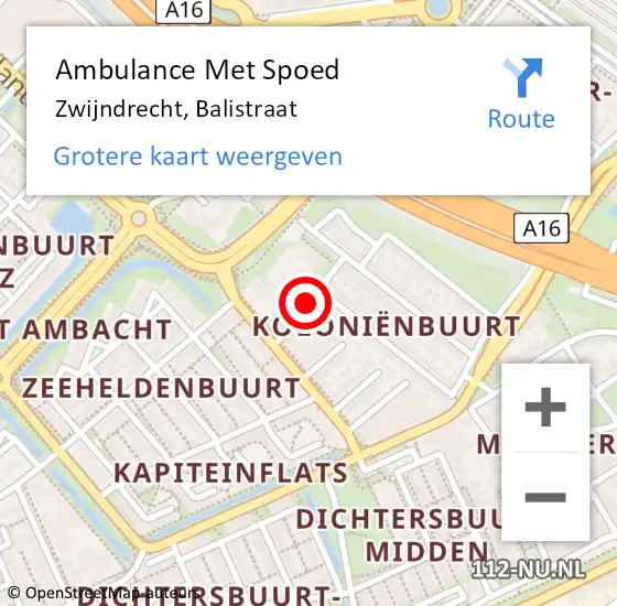 Locatie op kaart van de 112 melding: Ambulance Met Spoed Naar Zwijndrecht, Balistraat op 11 december 2020 21:17