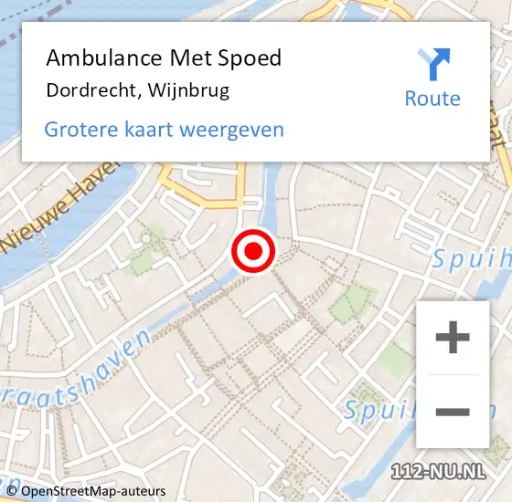 Locatie op kaart van de 112 melding: Ambulance Met Spoed Naar Dordrecht, Wijnbrug op 11 december 2020 21:33