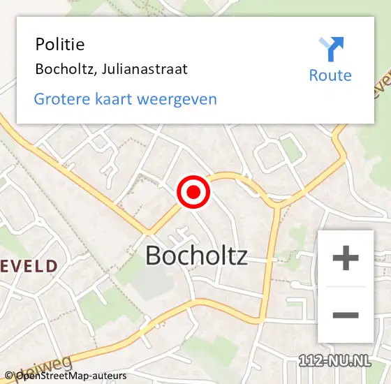 Locatie op kaart van de 112 melding: Politie Bocholtz, Julianastraat op 11 december 2020 22:57