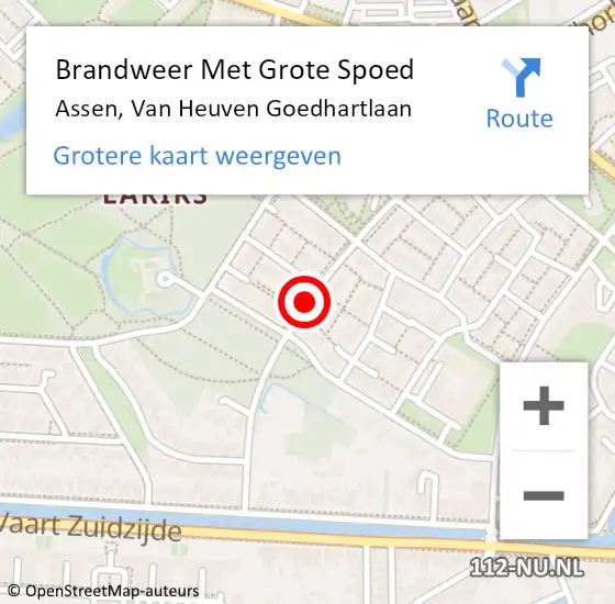 Locatie op kaart van de 112 melding: Brandweer Met Grote Spoed Naar Assen, Van Heuven Goedhartlaan op 12 december 2020 07:53