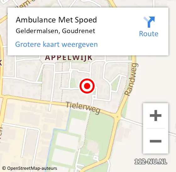 Locatie op kaart van de 112 melding: Ambulance Met Spoed Naar Geldermalsen, Goudrenet op 12 december 2020 10:47