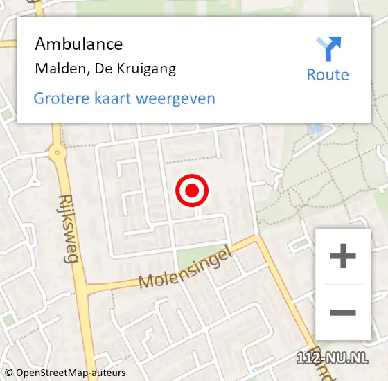 Locatie op kaart van de 112 melding: Ambulance Malden, De Kruigang op 12 december 2020 14:11