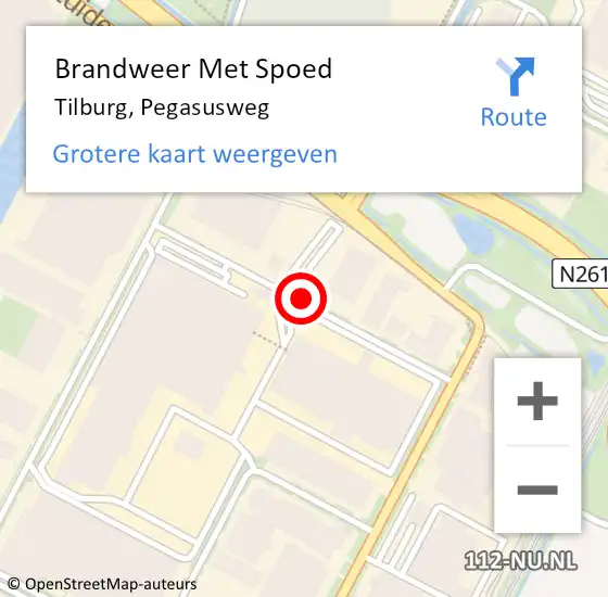 Locatie op kaart van de 112 melding: Brandweer Met Spoed Naar Tilburg, Pegasusweg op 12 december 2020 16:31