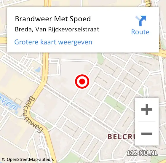 Locatie op kaart van de 112 melding: Brandweer Met Spoed Naar Breda, Van Rijckevorselstraat op 12 december 2020 16:51