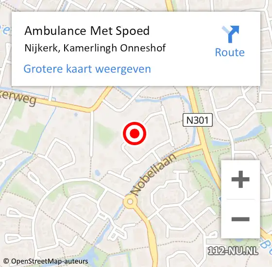 Locatie op kaart van de 112 melding: Ambulance Met Spoed Naar Nijkerk, Kamerlingh Onneshof op 12 december 2020 17:24