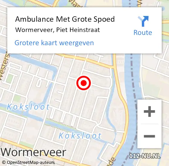 Locatie op kaart van de 112 melding: Ambulance Met Grote Spoed Naar Wormerveer, Piet Heinstraat op 12 december 2020 18:46