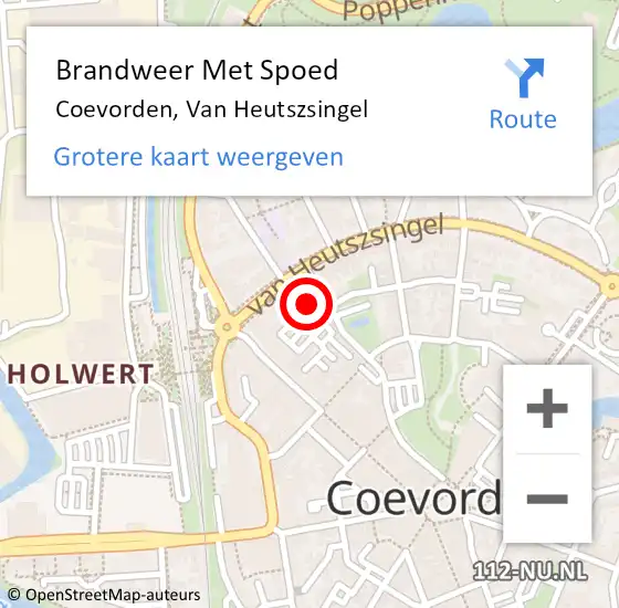 Locatie op kaart van de 112 melding: Brandweer Met Spoed Naar Coevorden, Van Heutszsingel op 27 mei 2014 11:01