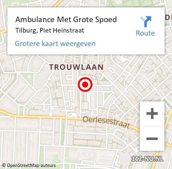 Locatie op kaart van de 112 melding: Ambulance Met Grote Spoed Naar Tilburg, Piet Heinstraat op 12 december 2020 23:11