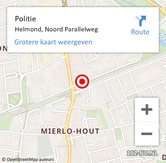 Locatie op kaart van de 112 melding: Politie Helmond, Noord Parallelweg op 12 december 2020 23:40