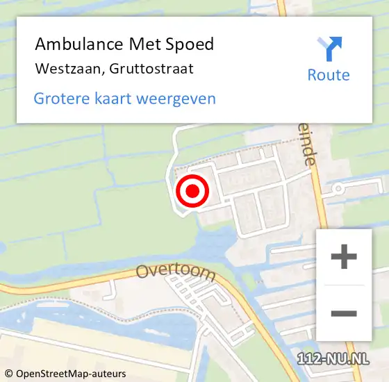 Locatie op kaart van de 112 melding: Ambulance Met Spoed Naar Westzaan, Gruttostraat op 13 december 2020 06:26